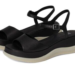 Eileen Fisher Ario Tumbled Leather Wedge Sandal Black- SZ 8,9, 10,11- NIB